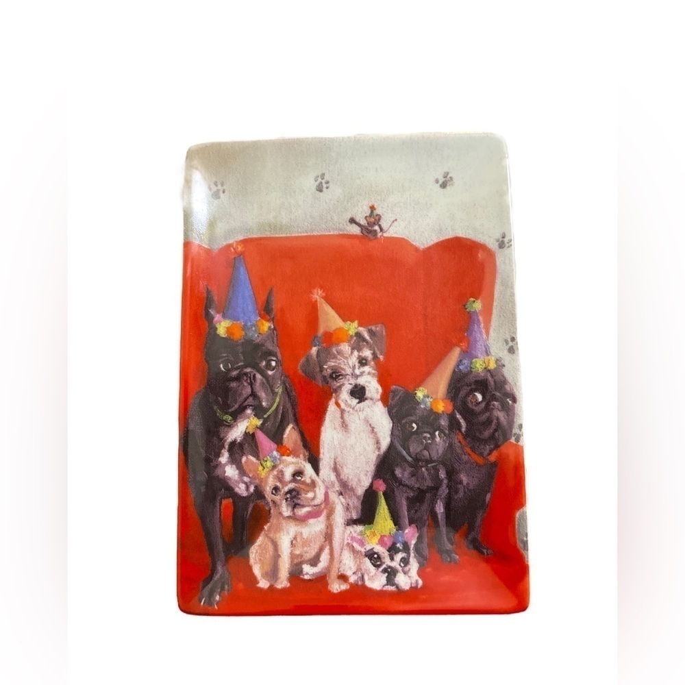 Green box Art + Culture  Dogs Trinket Dish  Art By Lisa Fiver 5”x 7” - Picture 3 of 7